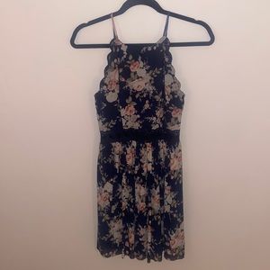 Juniors navy blue formal dress with floral print